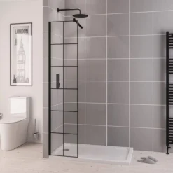 Vantage 2000, 500mm Matt Black Framed Walk In Shower Screen - Eastbrook -Burling Shower Shop w49.1079 Vantage Black Grid 2