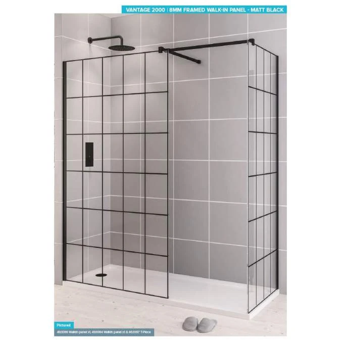 Vantage 2000, 760mm Matt Black Framed Walk In Shower Screen - Eastbrook 1 Vantage 2000, 760mm Matt Black Framed Walk In Shower Screen - Eastbrook
