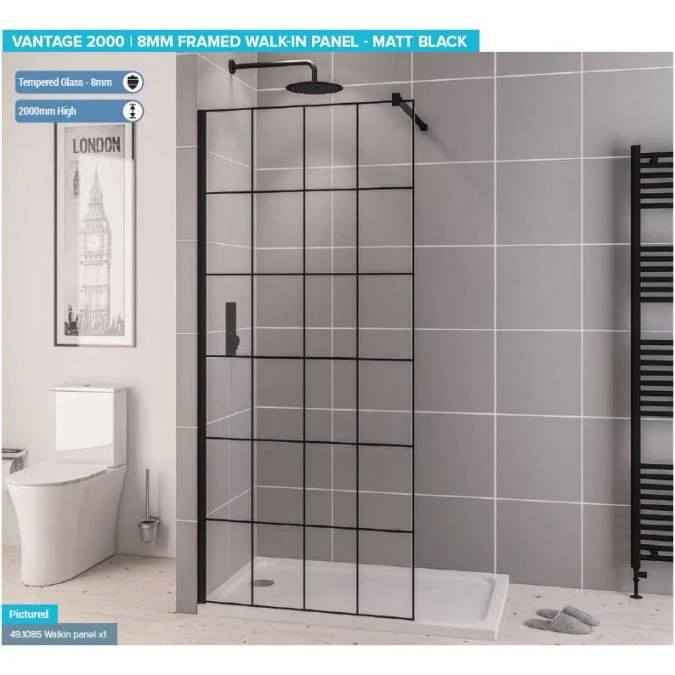 Vantage 2000, 760mm Matt Black Framed Walk In Shower Screen - Eastbrook 2 Vantage 2000, 760mm Matt Black Framed Walk In Shower Screen - Eastbrook - Image 2