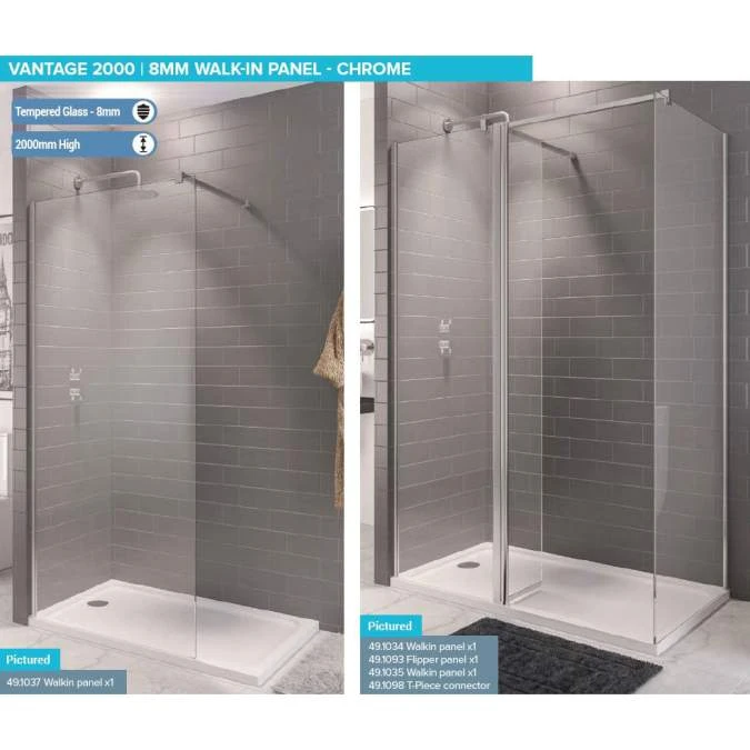 Vantage 8mm, 300mm Walk In Shower Screen - Eastbrook - Image 2