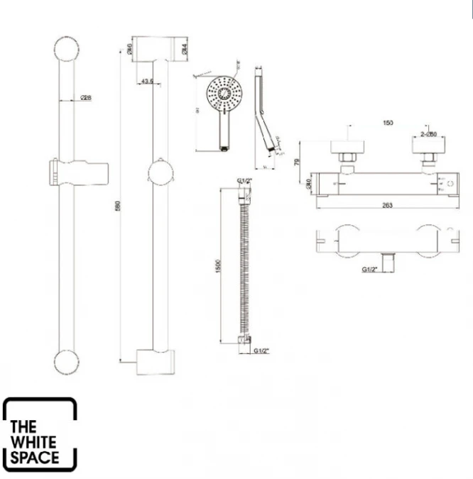 The White Space Chrome Bar Valve Shower Slide Rail Kit 2 The White Space Chrome Bar Valve Shower Slide Rail Kit - Image 2